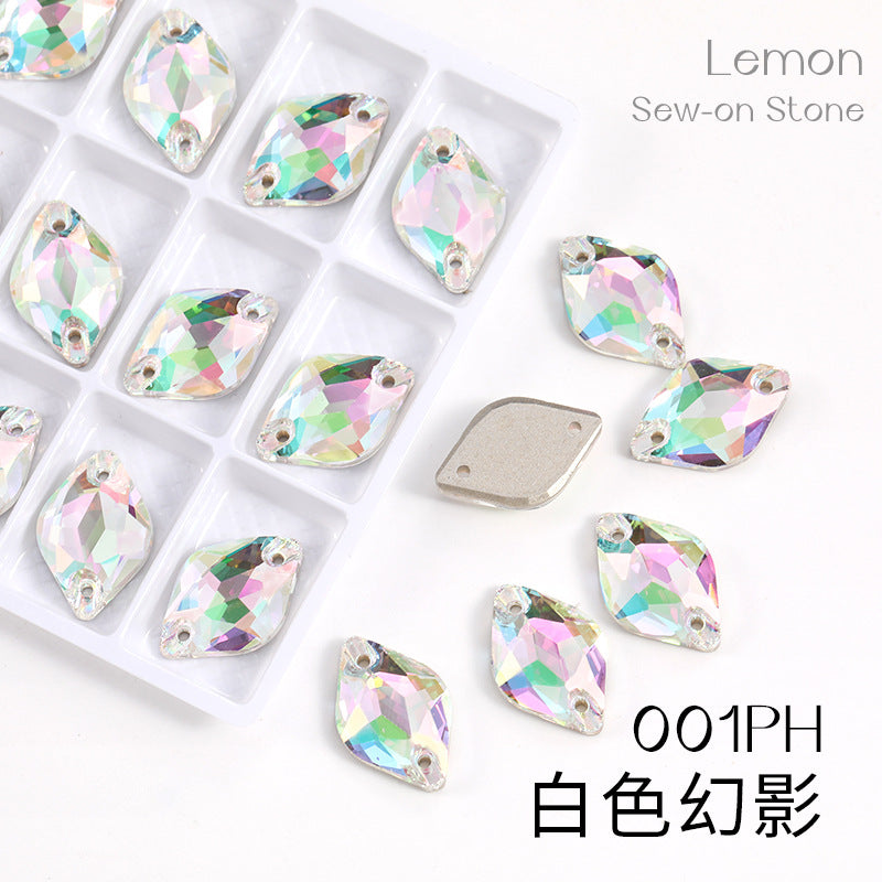 Xichuan New K9 Lemon Flat Buckle Flat Bottom Double-Hole Beveled Glass Hand-Sewn Diamond Clothing DIY Accessories