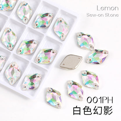 Xichuan New K9 Lemon Flat Buckle Flat Bottom Double-Hole Beveled Glass Hand-Sewn Diamond Clothing DIY Accessories