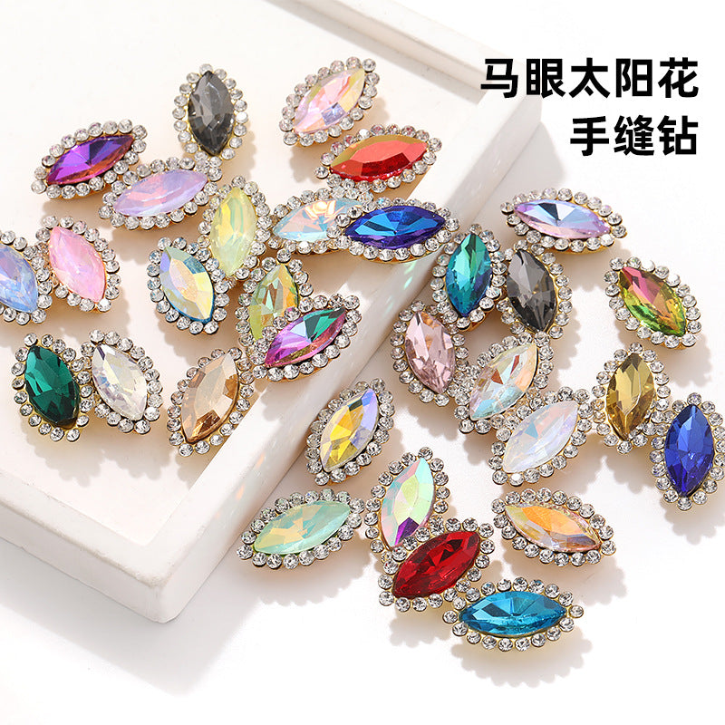 Horse Eye Sunflower Double-layer Hand-Stitched Diamond Shaped Edge Glass Diamond Clothing Bag DIY Accessories Manufacturer Wholesale