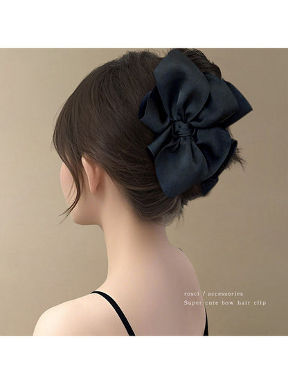 Korean-style bow claw clip for women, high-end look, full-toned hair volume at the back of the head, high-end shark clip hair clip, small size