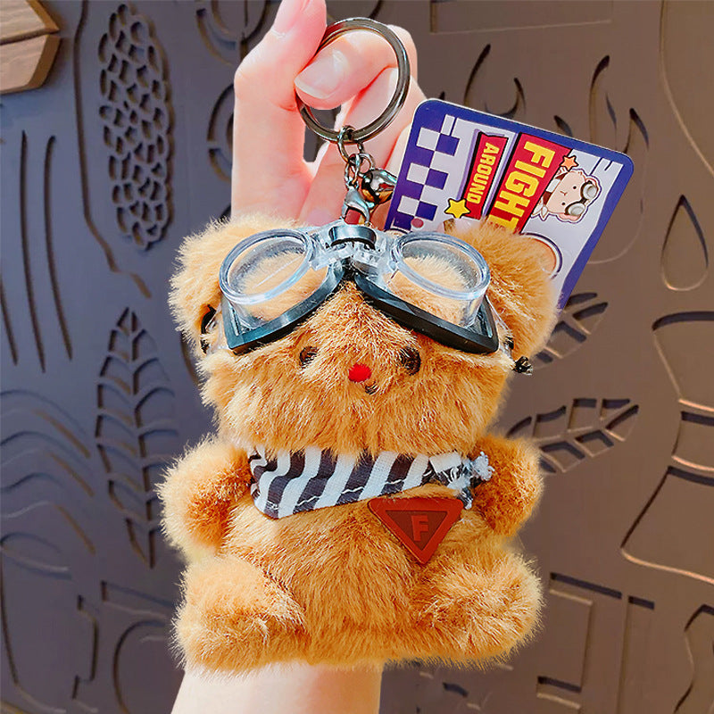 Cartoon Plush Cool Bear Key Chain - School Bag Small Pendant Cute Couple Bag Doll Keychain Gift