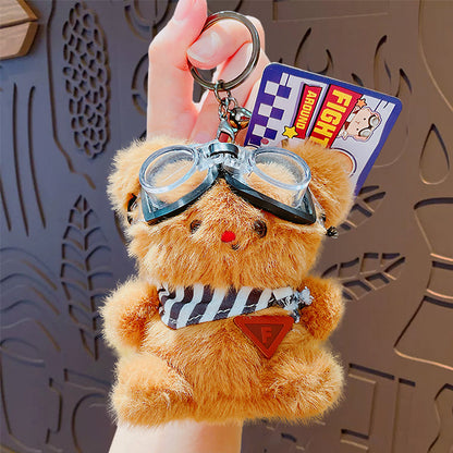 Cartoon Plush Cool Bear Key Chain - School Bag Small Pendant Cute Couple Bag Doll Keychain Gift