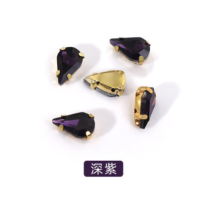 Gold-soled pointed waterdrop glass claw drill, standard cut shoe decorations, wedding dress accessories, crystal accessories, hand-stitched rhinestones with holes