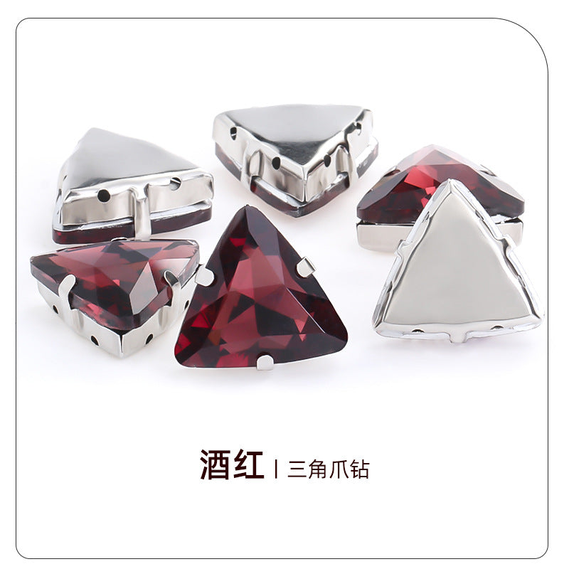 Triangular claw drill with thickened base glass hand-stitched rhinestone for shoes, bags, and clothing accessories, can be perforated with triangular claw drill