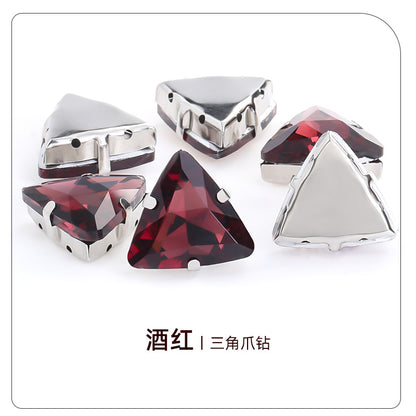 Triangular claw drill with thickened base glass hand-stitched rhinestone for shoes, bags, and clothing accessories, can be perforated with triangular claw drill