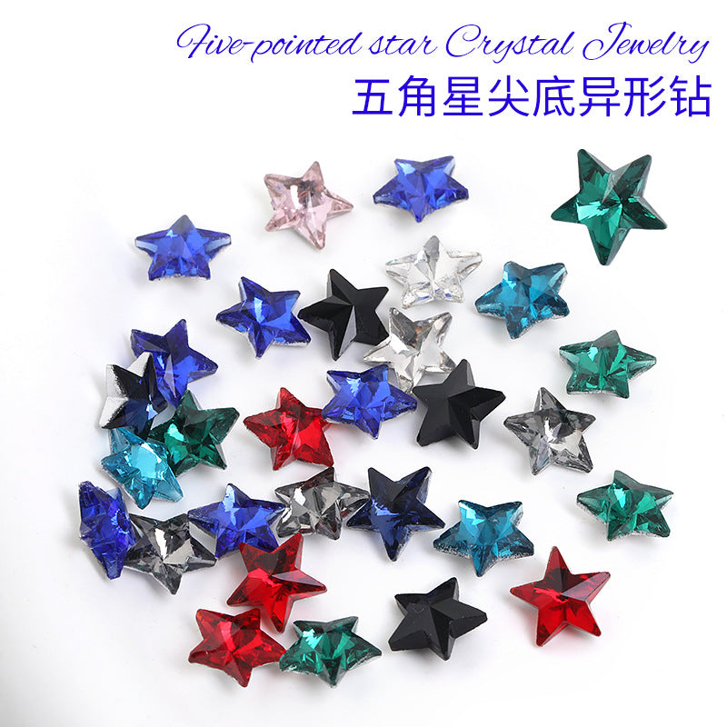 Source of origin: pointed bottom five-pointed star rhinestone, glass five-pointed star rhinestone, phone case diamond attachment, hair accessory rhinestone accessories