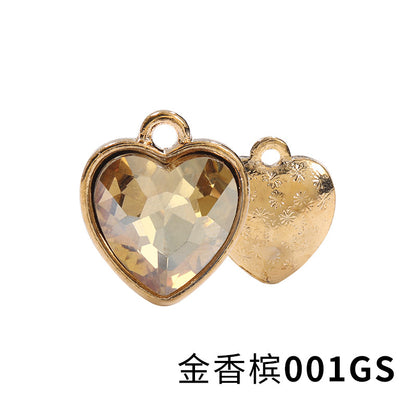 Xichuan zinc alloy peach heart crystal gold base single hanging heart-shaped glass diamond DIY jewelry earrings with diamonds pendant batch