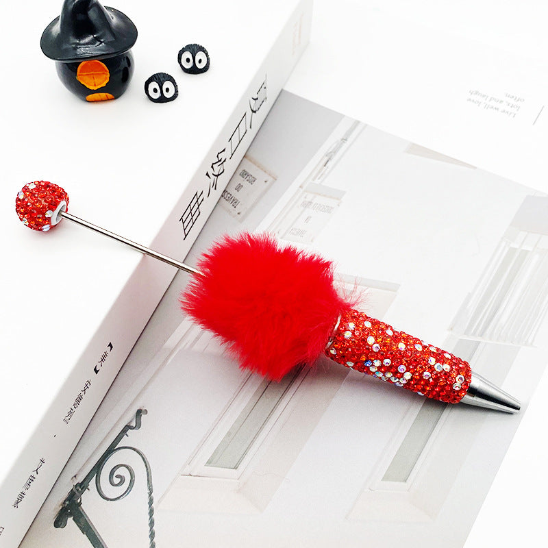 AB diamond ballpoint pen diy multi-color heavy work full diamond pen plush hairball beaded ballpoint pen spot wholesale