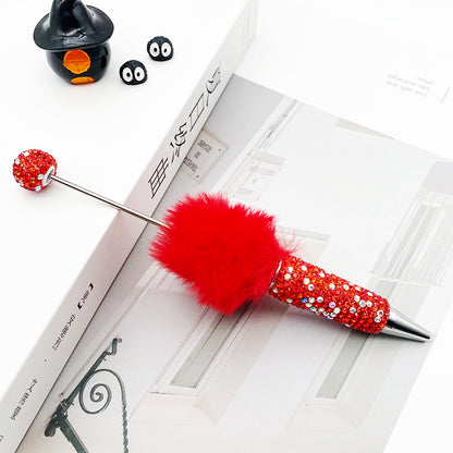 AB diamond ballpoint pen diy multi-color heavy work full diamond pen plush hairball beaded ballpoint pen spot wholesale