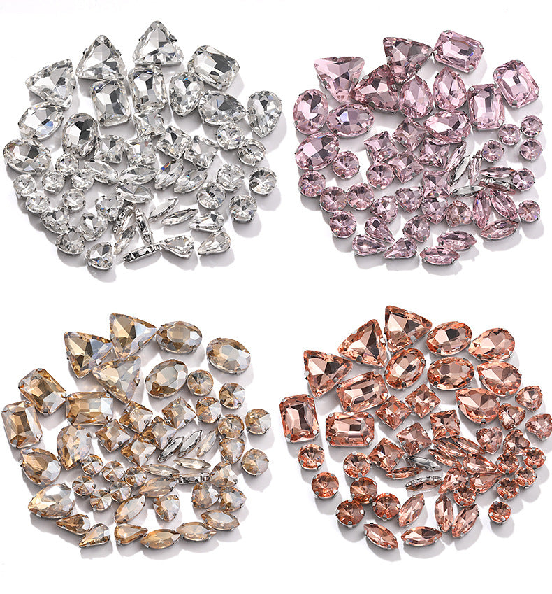 Mixed Four-Corner Claw Rhinestones - Silver Crystal Glass Hand-Sewn Wedding Dress Accessories 50pcs