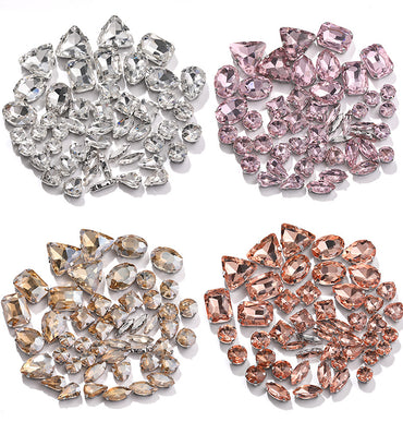 Mixed Four-Corner Claw Rhinestones - Silver Crystal Glass Hand-Sewn Wedding Dress Accessories 50pcs