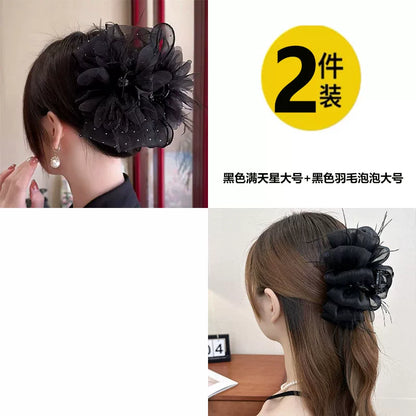 Korean high-end mesh bow claw clip for women, sophisticated and fashionable new back hair updo clip, shark clip