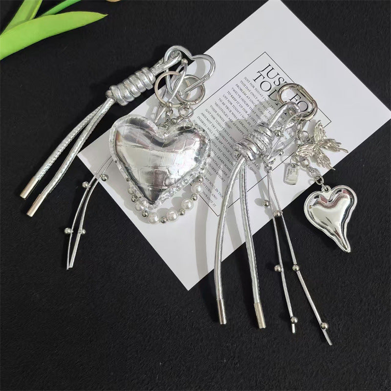 MIU series high-end pendant silver love keychain butterfly festival bag pendant braided rope accessories