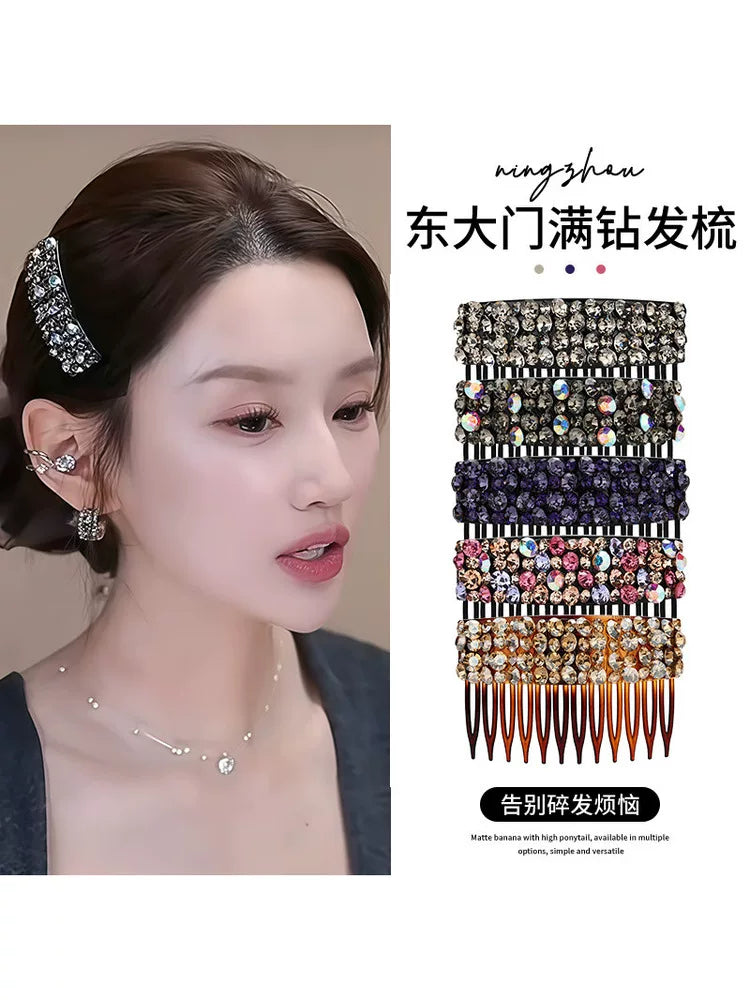 Korean Dongdaemun High-End Rhinestone Hair Comb Inverted Comb for Women, Sophisticated Elegance New Loose Hair Styling Tool Hair Clip
