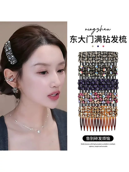 Korean Dongdaemun High-End Rhinestone Hair Comb Inverted Comb for Women, Sophisticated Elegance New Loose Hair Styling Tool Hair Clip