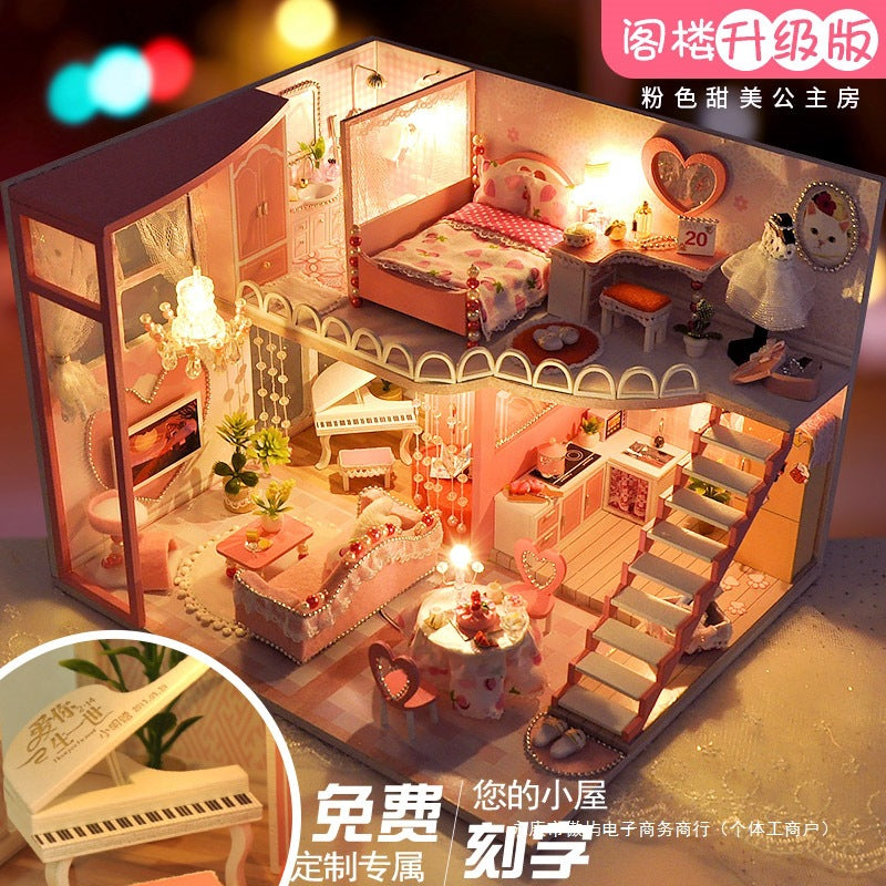 Craftsman DIY Cottage Loft Villa Handmade Assembly Princess Small House Miniatures Toys Birthday Gifts