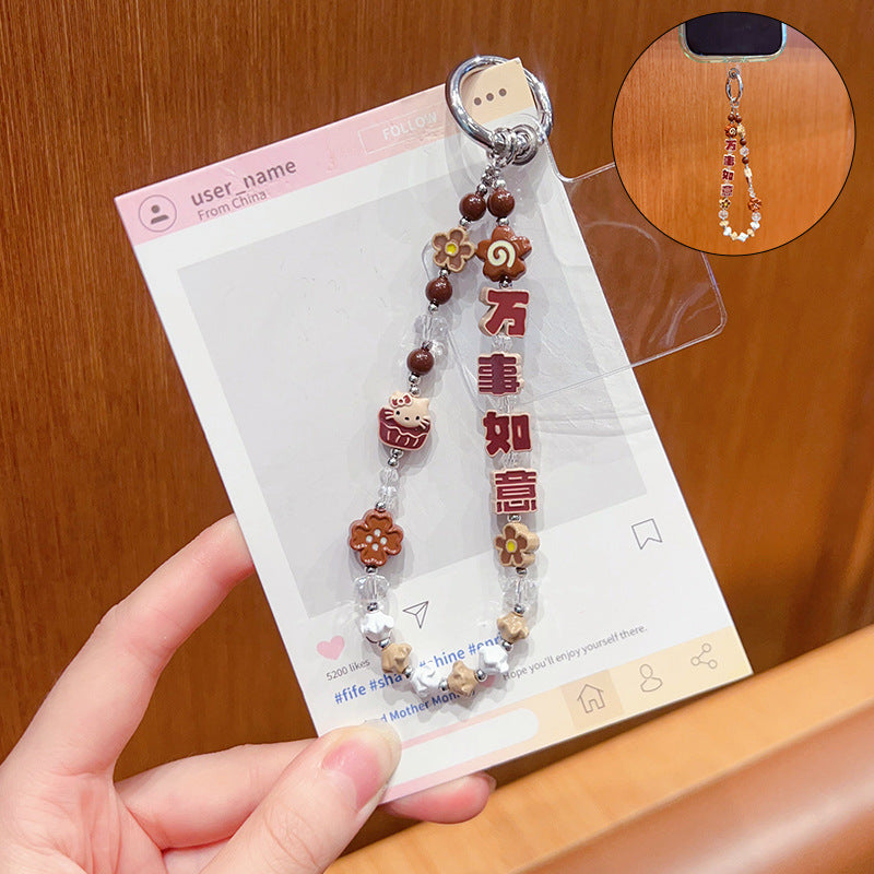 DIY everything goes well beaded mobile phone chain high-end pendant women's bag keychain hanging ornament New Year's gift
