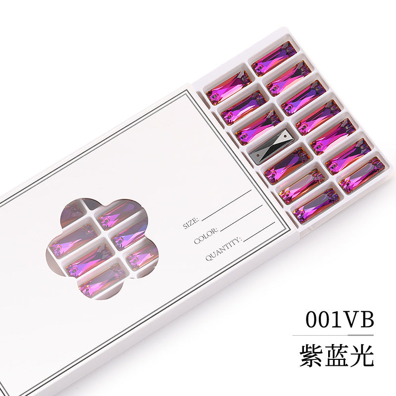 Double Hole Long Bar Flat Bottom Rhinestone - Hand-Stitched Scratch-Resistant AB Color Straight Strip Flat Buckle for Clothing Luggage
