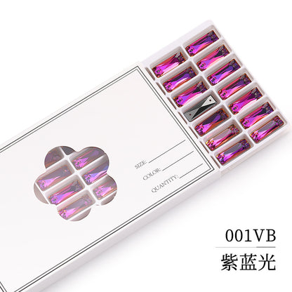 Double Hole Long Bar Flat Bottom Rhinestone - Hand-Stitched Scratch-Resistant AB Color Straight Strip Flat Buckle for Clothing Luggage