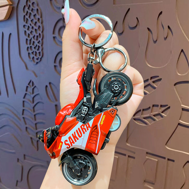 Creative Cool Motorcycle Keychain Pendant Mini Kids Pullback Toy Car School Bag Keychain Small Gift Wholesale