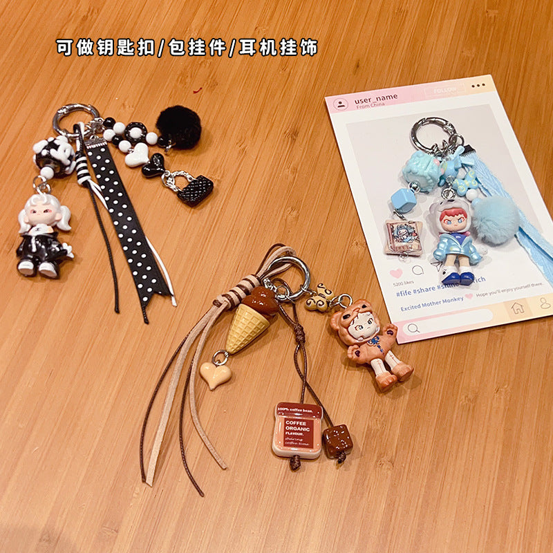 Handmade DIY doll next door girl bubble keychain pendant girl cute miu series bag doll pendant