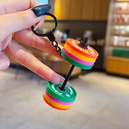 Creative Mini Fitness Barbell Piece Keychain Pendant Couple Car Bag Keychain Sports Small Pendant Wholesale