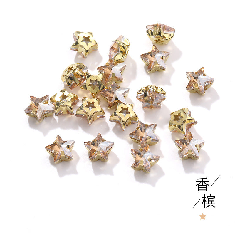 New 10mm five-pointed star hand-stitched glass thickened claw drill 3D DIY wedding dress, clothing, shoes, bags, hair clips, accessories