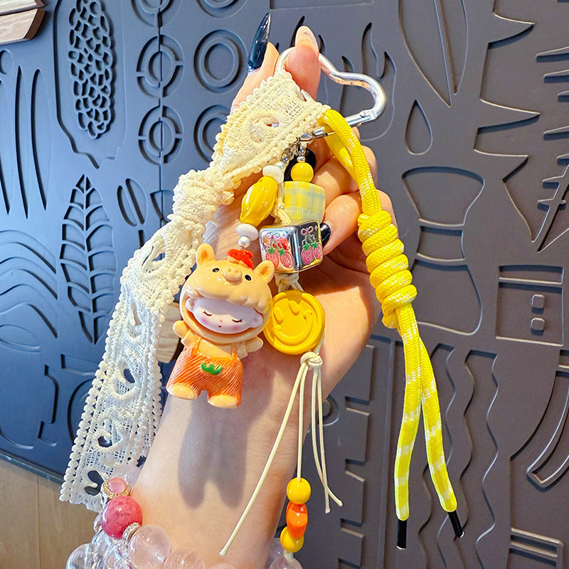 creative DIY zodiac doll head cover beaded keychain pendant couple miu series bag keychain pendant