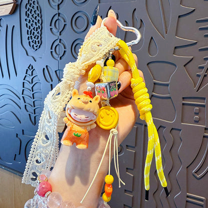 creative DIY zodiac doll head cover beaded keychain pendant couple miu series bag keychain pendant