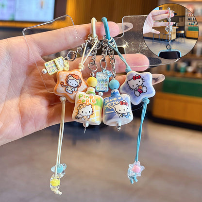 Creative DIY Hello Kitty Beaded Mobile Phone Chain Keychain Pendant Car Key Chain MIU Series Bag Charm Accessories