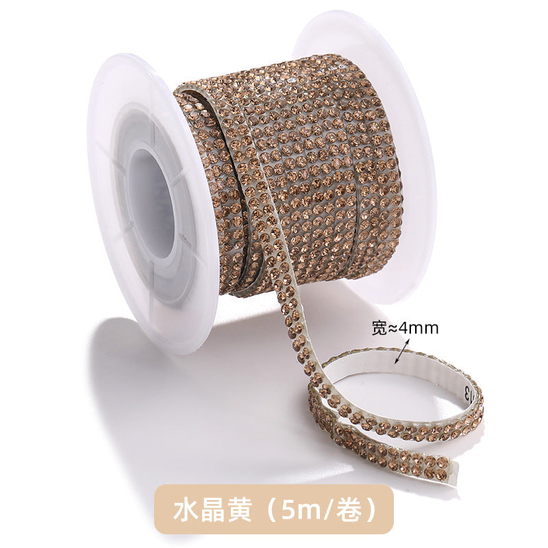 Double-row diamond with adhesive backing, 4mm chain, 5-meter roll of glass diamond chains, sparkling crystal water rhinestone jewelry, self-adhesive