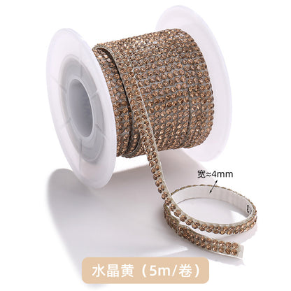 Double-row diamond with adhesive backing, 4mm chain, 5-meter roll of glass diamond chains, sparkling crystal water rhinestone jewelry, self-adhesive