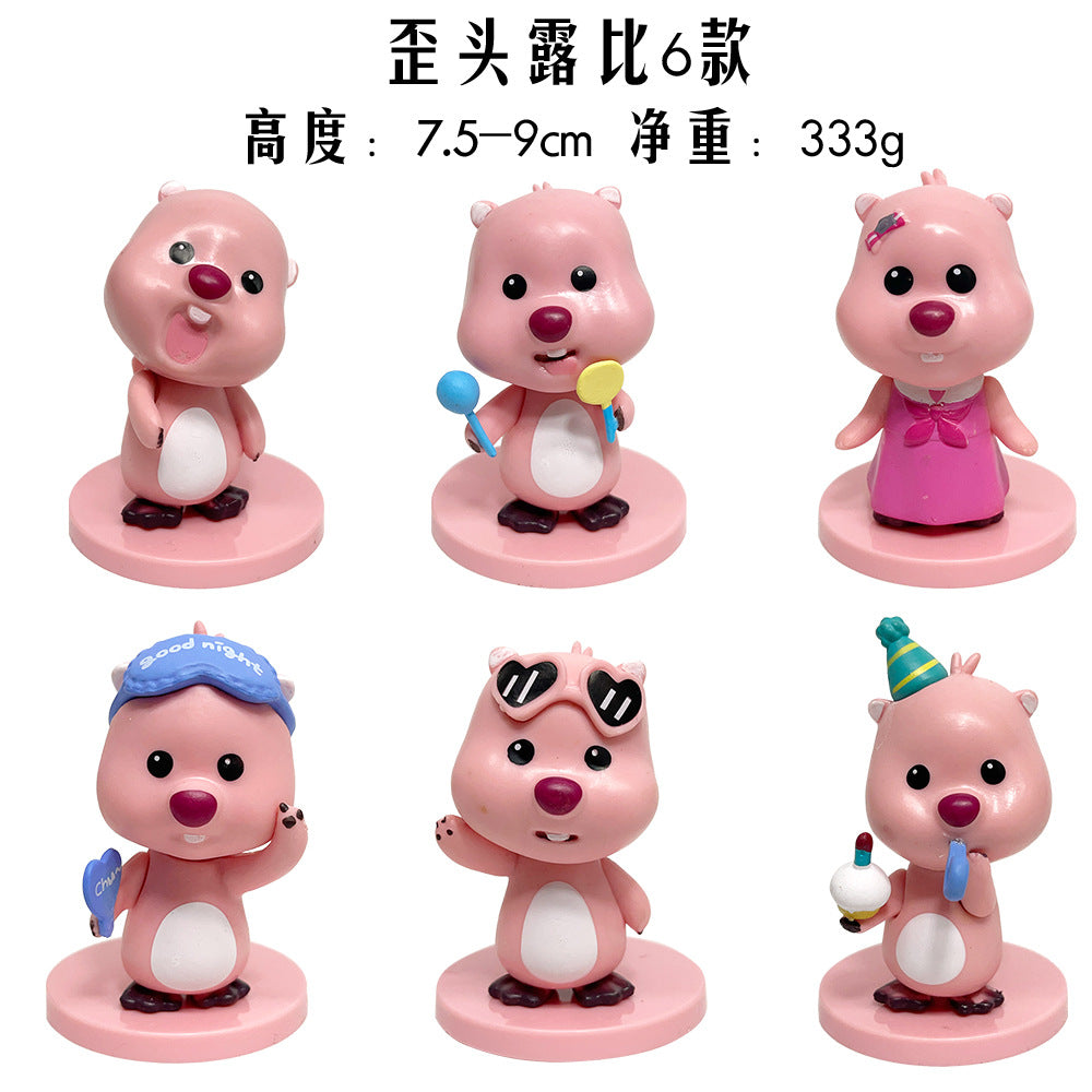 Tilt head Ruby 6 models little beaver figure blind box cute toy doll car cake ornament gacha claw machine