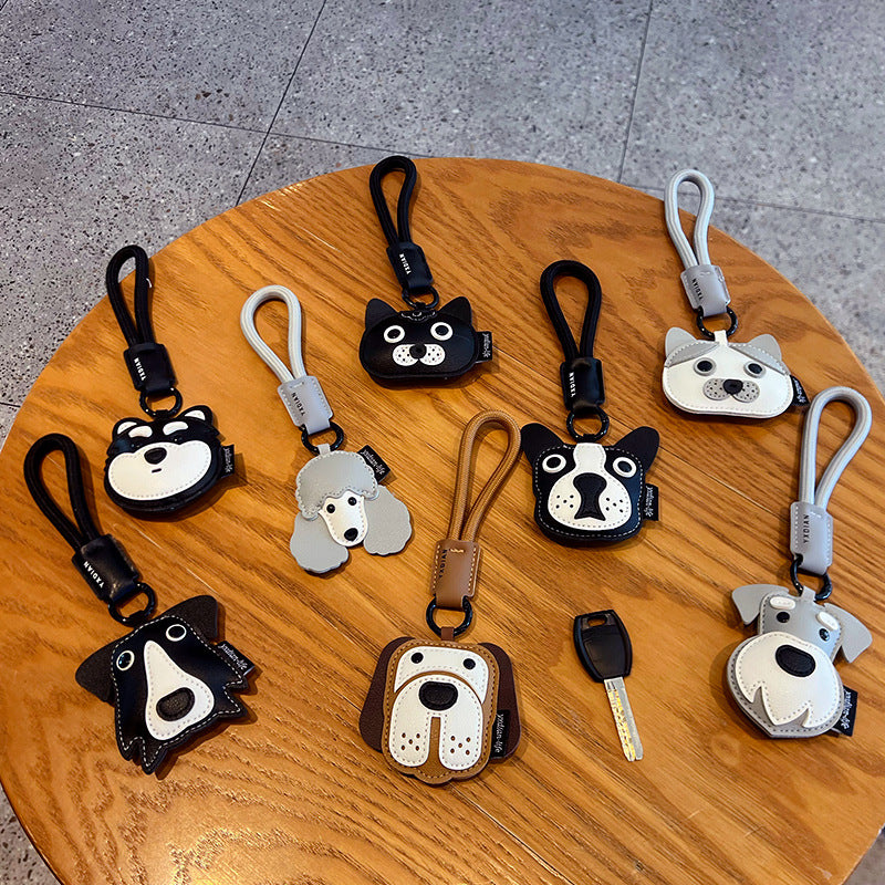 Creative PU leather Shiba Inu keychain doll pendant cute husky couple car keychain bag pendant