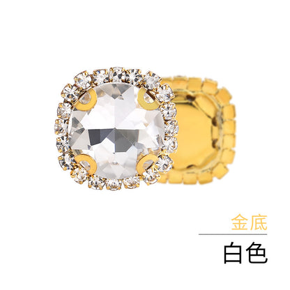 Gemstone flower edge claw drill with perforated holes, hand-sewn diamond, thickened gold base for clothing decoration accessories, gemstone flower crystal buckle