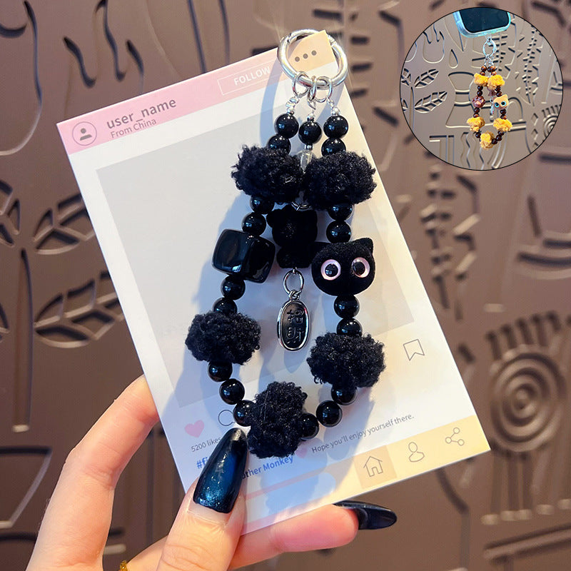 Original handmade DIY flocked cat beaded mobile phone chain keychain bag small pendant mobile phone case charm accessories