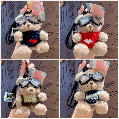 Cartoon Plush Cool Bear Key Chain - School Bag Small Pendant Cute Couple Bag Doll Keychain Gift