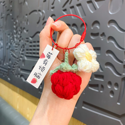Creative plush weaving good things happen keychain small pendant cartoon crochet persimmon bag bag keychain small gifts