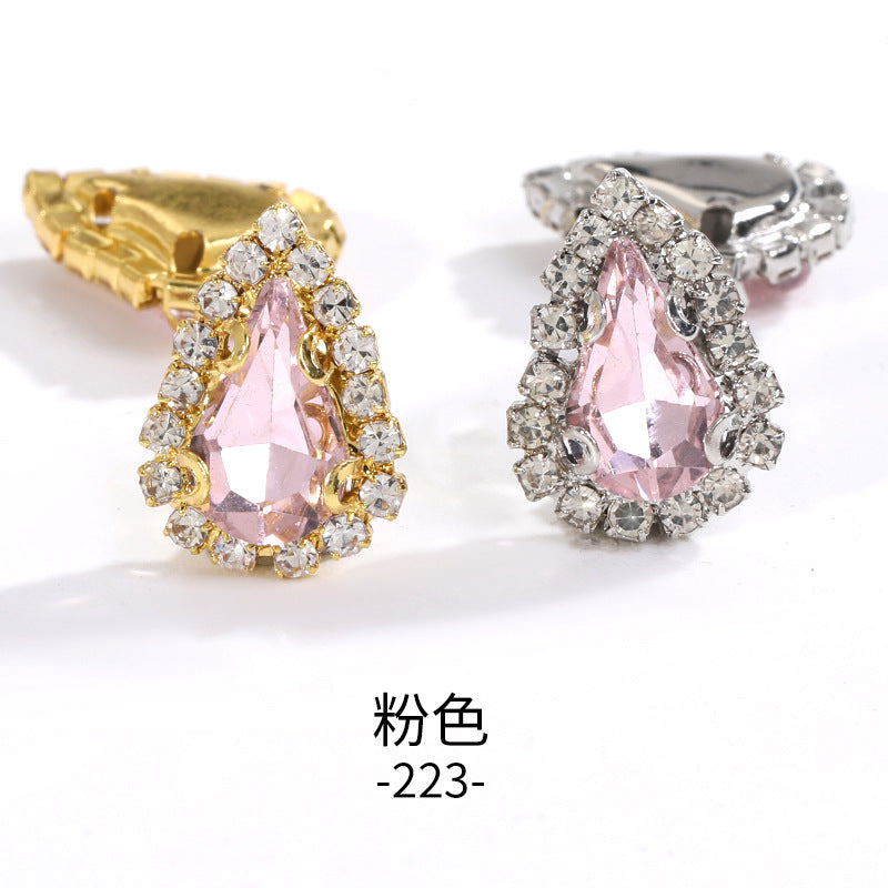 Pointed waterdrop claw rhinestone edge 4-hole hand-stitched rhinestone DIY headwear accessory clothing flash rhinestone accessory pointed waterdrop crystal buckle