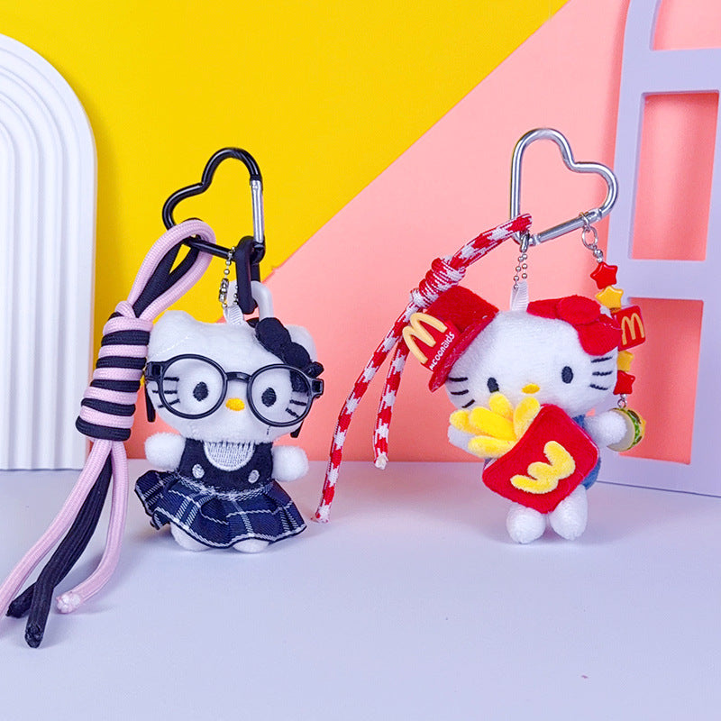 Creative miu plush kitty cat keychain bag pendant cute couple DIY doll keychain pendant