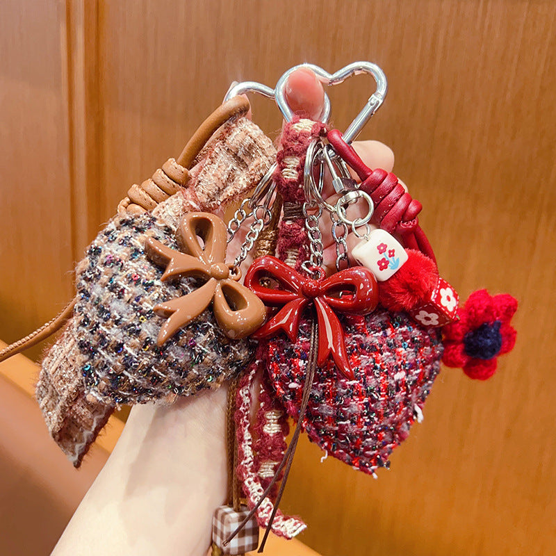 Original handmade DIY small fragrance style love keychain pendant miu series bow bag bracelet keychain pendant
