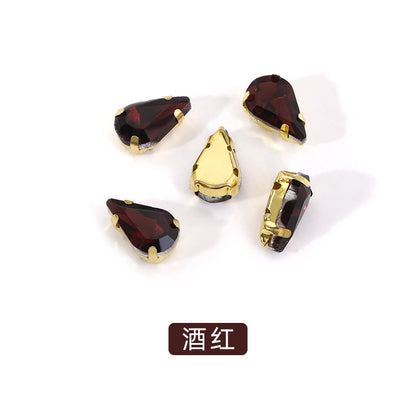 Gold-soled pointed waterdrop glass claw drill, standard cut shoe decorations, wedding dress accessories, crystal accessories, hand-stitched rhinestones with holes