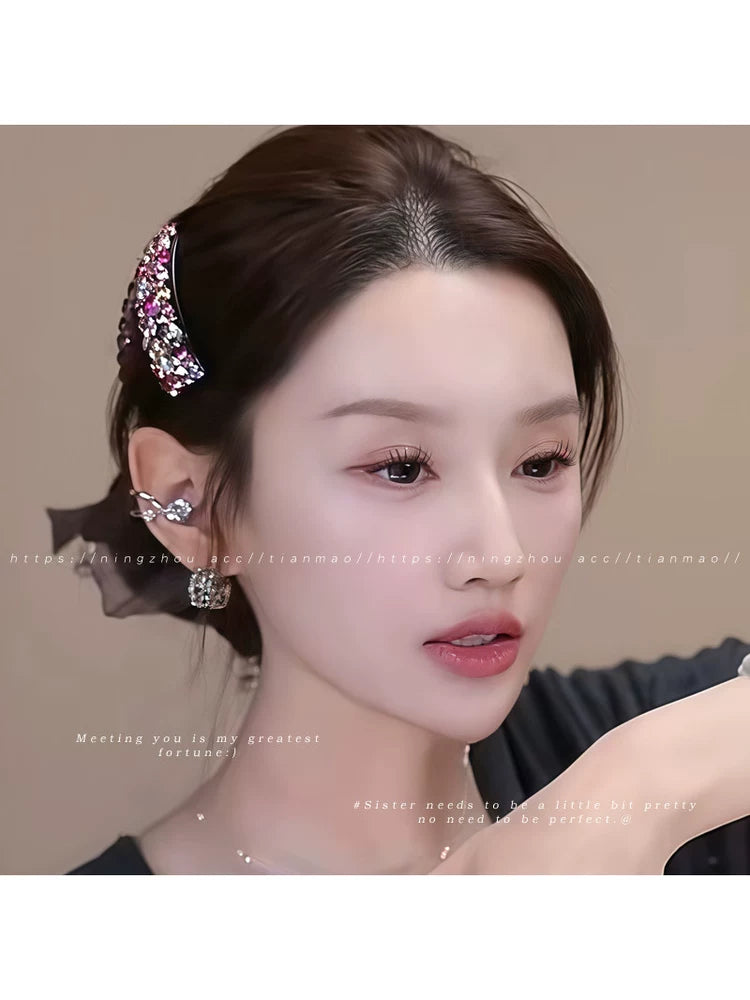 Korean Dongdaemun High-End Rhinestone Hair Comb Inverted Comb for Women, Sophisticated Elegance New Loose Hair Styling Tool Hair Clip