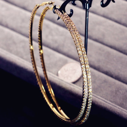 2-4-6-8-10cm oversized earrings exaggerated earrings european and american round rhinestone geometric hoop earrings for women cross-border