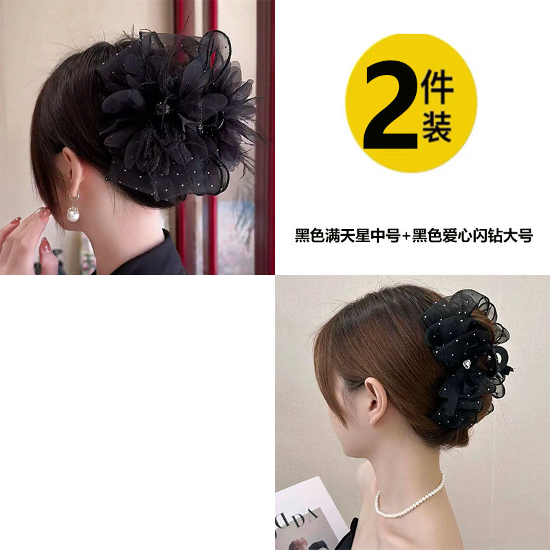 Elegant mesh bow hair clips for women, sophisticated and fashionable new feather claw clips with shark clips on the back of the head