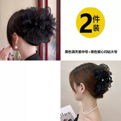 Korean high-end mesh bow claw clip for women, sophisticated and fashionable new back hair updo clip, shark clip