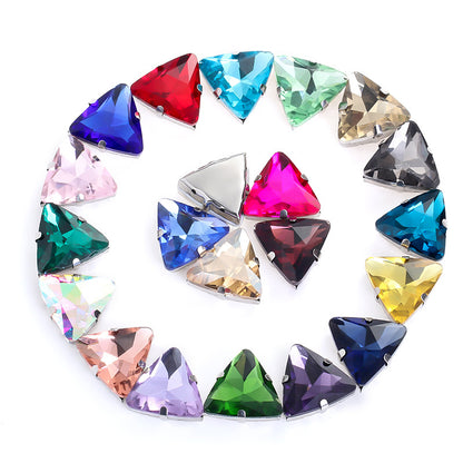 Triangular claw drill with thickened base glass hand-stitched rhinestone for shoes, bags, and clothing accessories, can be perforated with triangular claw drill