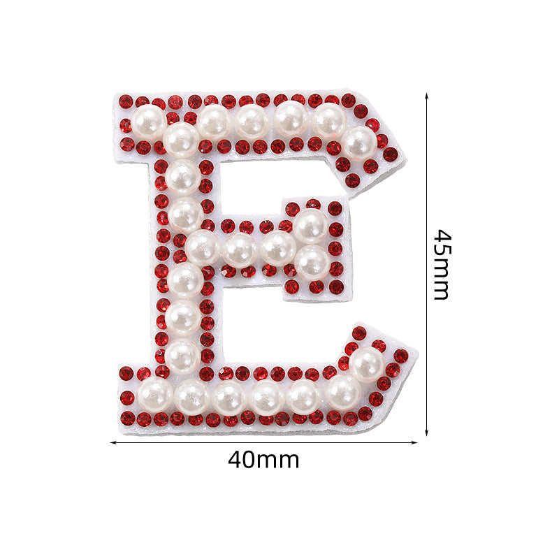 Red diamond 26-letter fabric patch set, hot-flung colored letter patch patch, clothing bag with diamond-embedded fabric patch