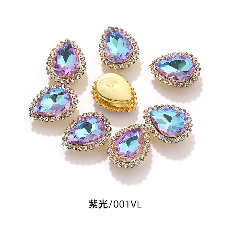 Double-layer waterdrop sunflower flower flower plate diamond buckle, hand-stitched rhinestone, thickened gold holder, glass diamond, clothing, shoes, bags, DIY accessories