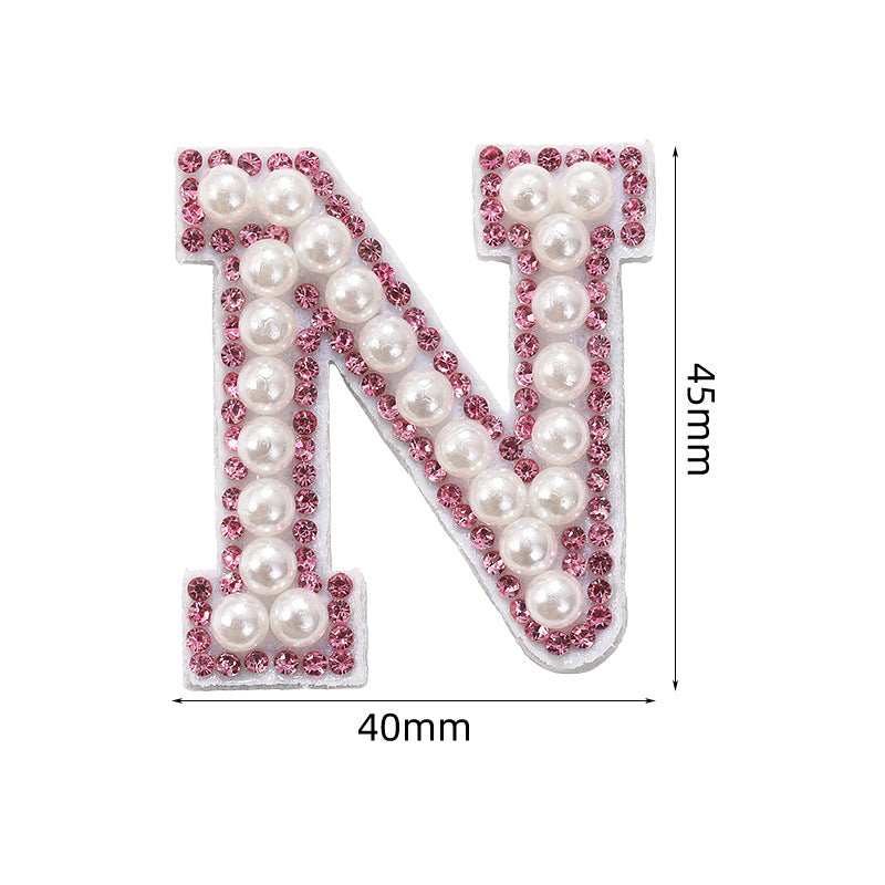 Pink rhinestone pearl letter stickers for clothing DIY, luggage accessories, decorative fabric stickers, 26 English letters hat stickers